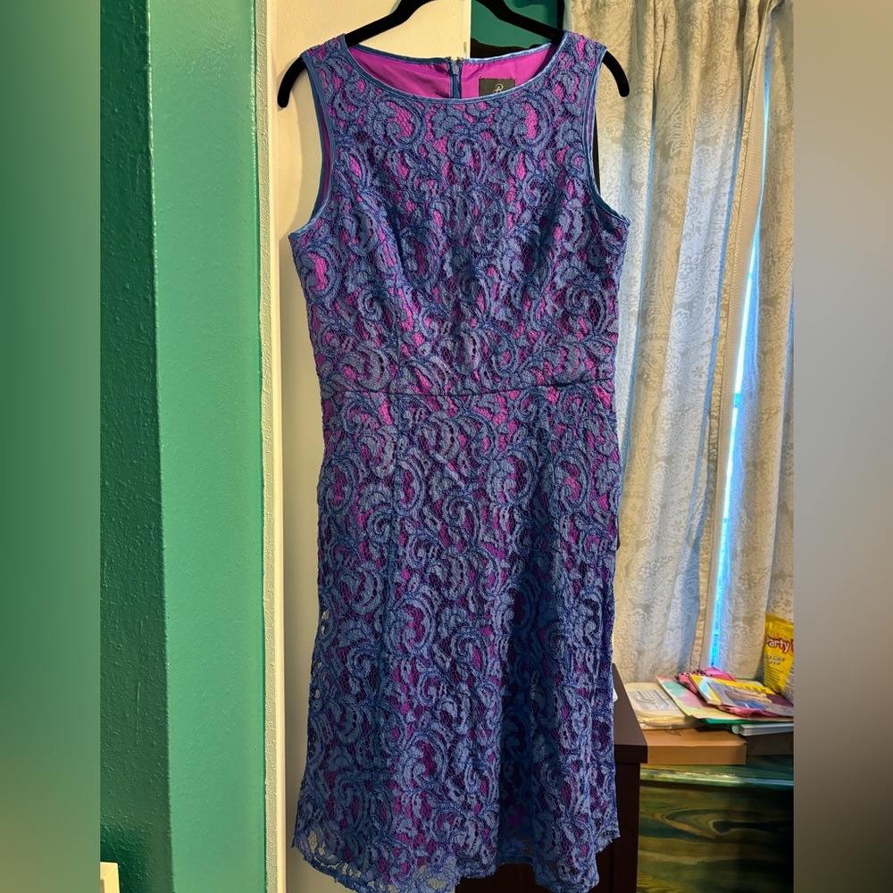 ADRIANNA PAPELL Lace Overlay A-Line Dress with pockets
